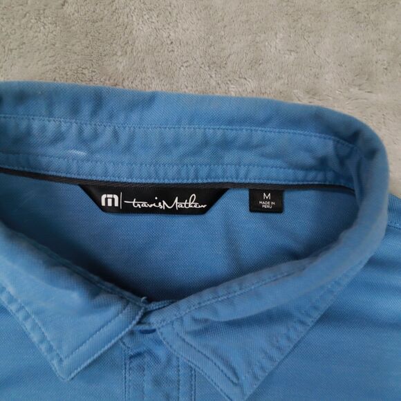 Travis Mathew Light Blue Pima Cotton Blend Chest Stripe Golf Polo size Medium - Picture 2 of 8